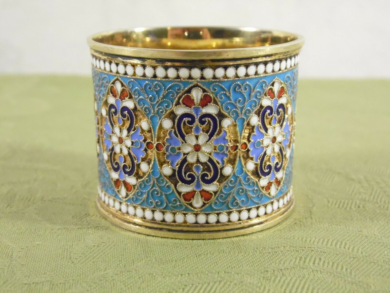 Rare ~ Russian Enamel & Gilt Napkin Ring ~ Пk (pk) / Moscow ~ 1.30 Oz. Troy