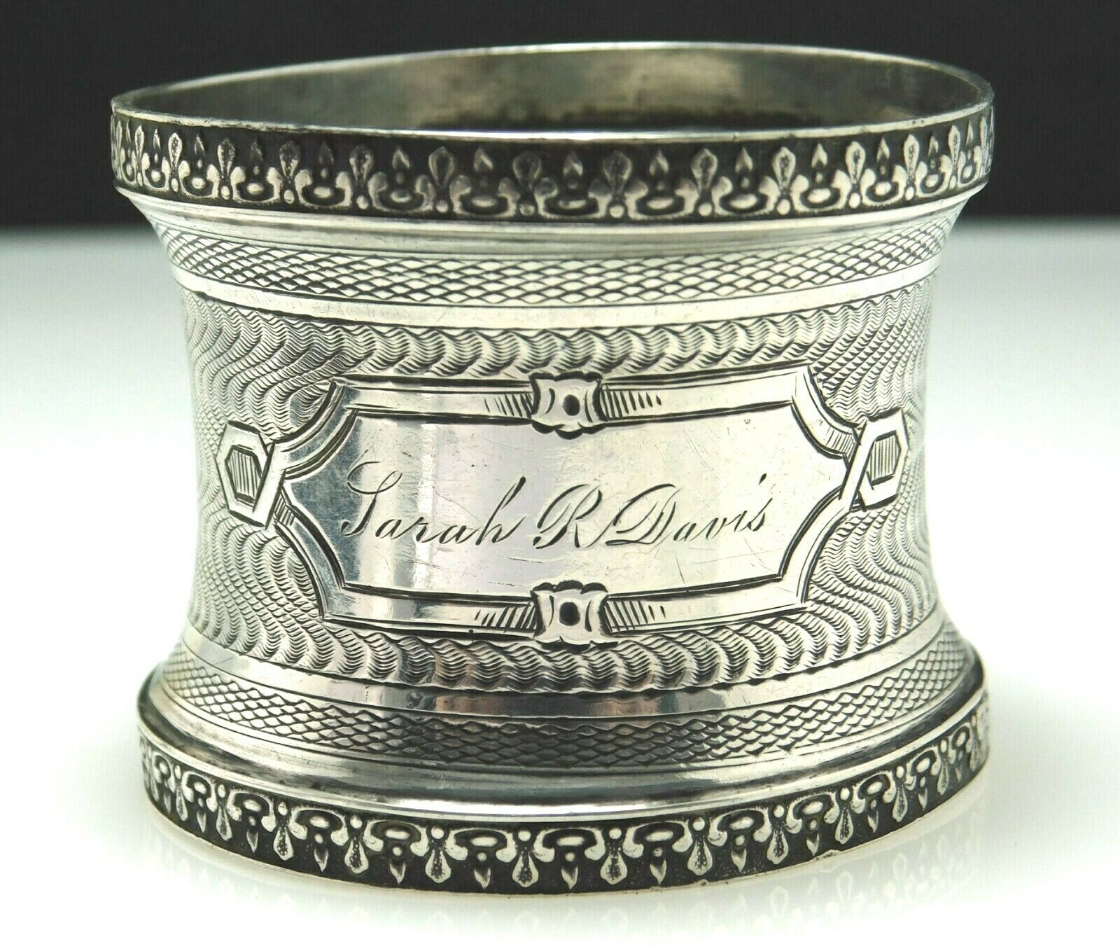 Antique Art Deco Sterling Silver Napkin Ring Engraved Sarah Davis